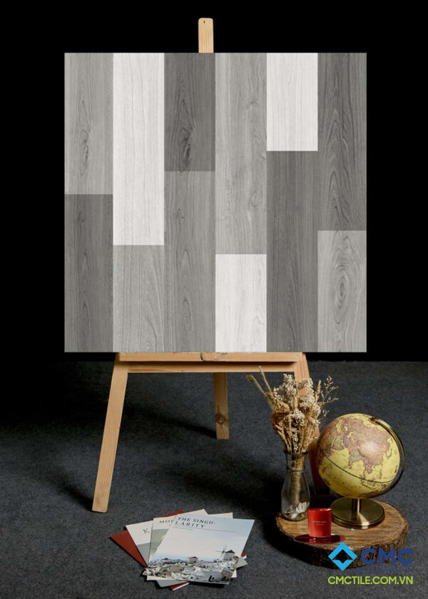 Gạch lát giả gỗ màu trắng – xám đan xen PT 60009