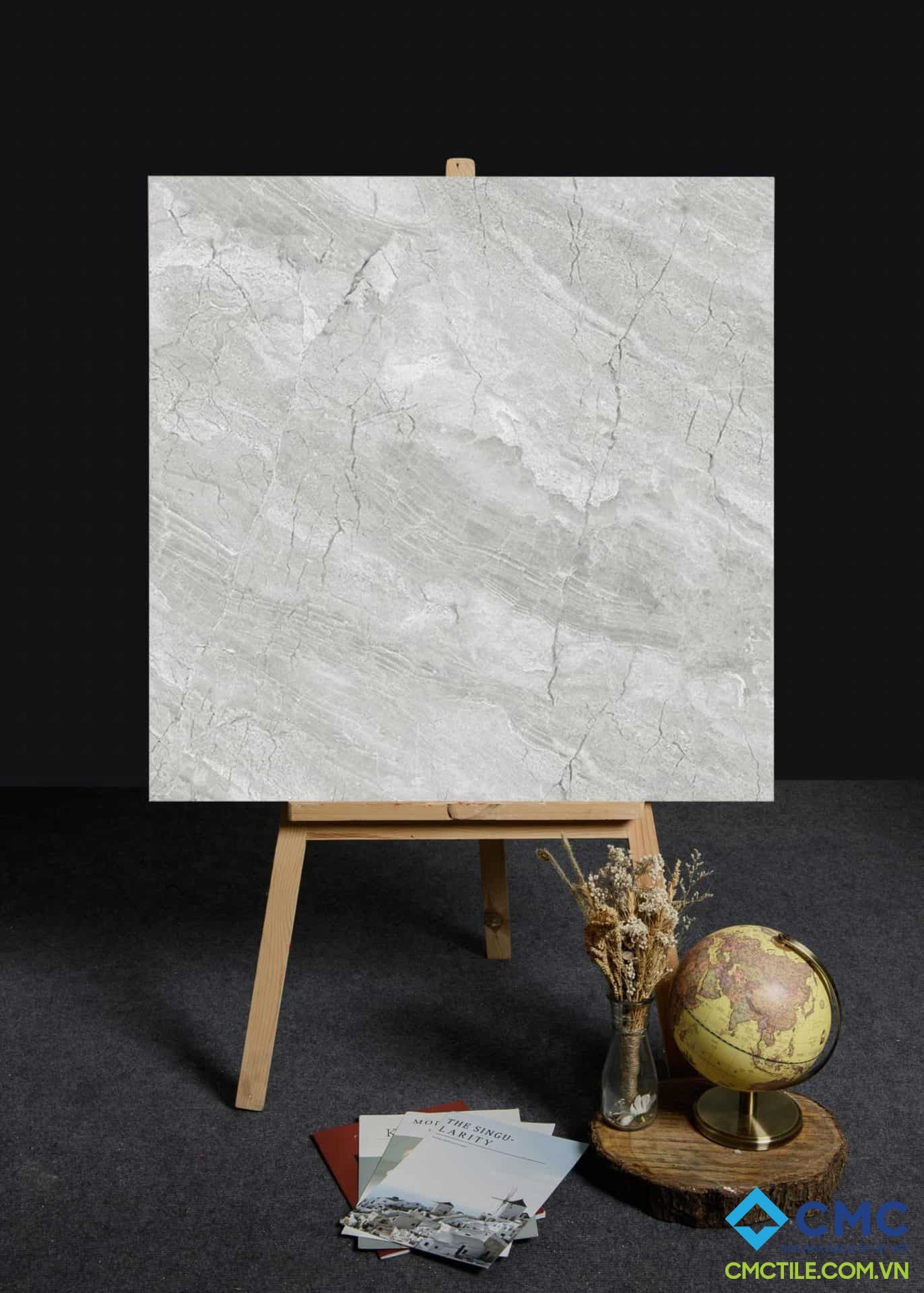 Gạch lát nền màu xám nhạt vân cẩm thạch trắng LX 8838
