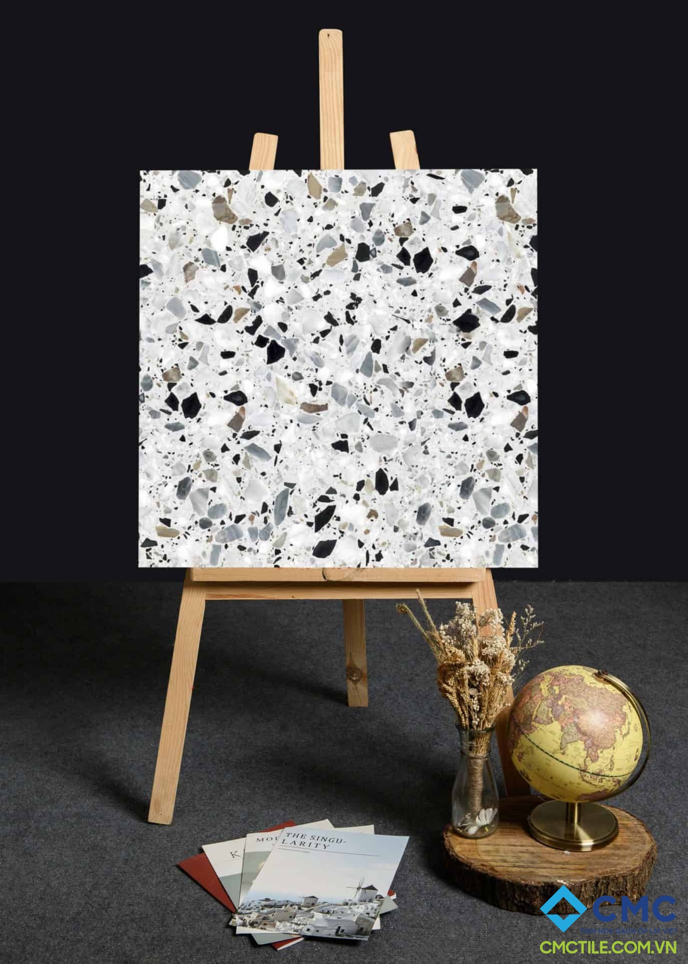 Gạch lát nền trắng xám họa tiết phối màu đá đa dạng GX 6814
