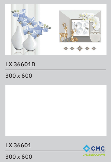Gạch ốp tường màu trắng sứ họa tiết đôi hươu vàng và hoa phong lan LX 36601-1D