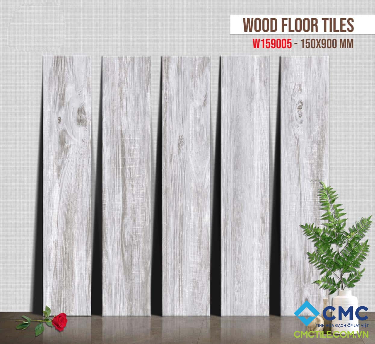 Gạch thanh gỗ CMC màu xám trắng W 159005